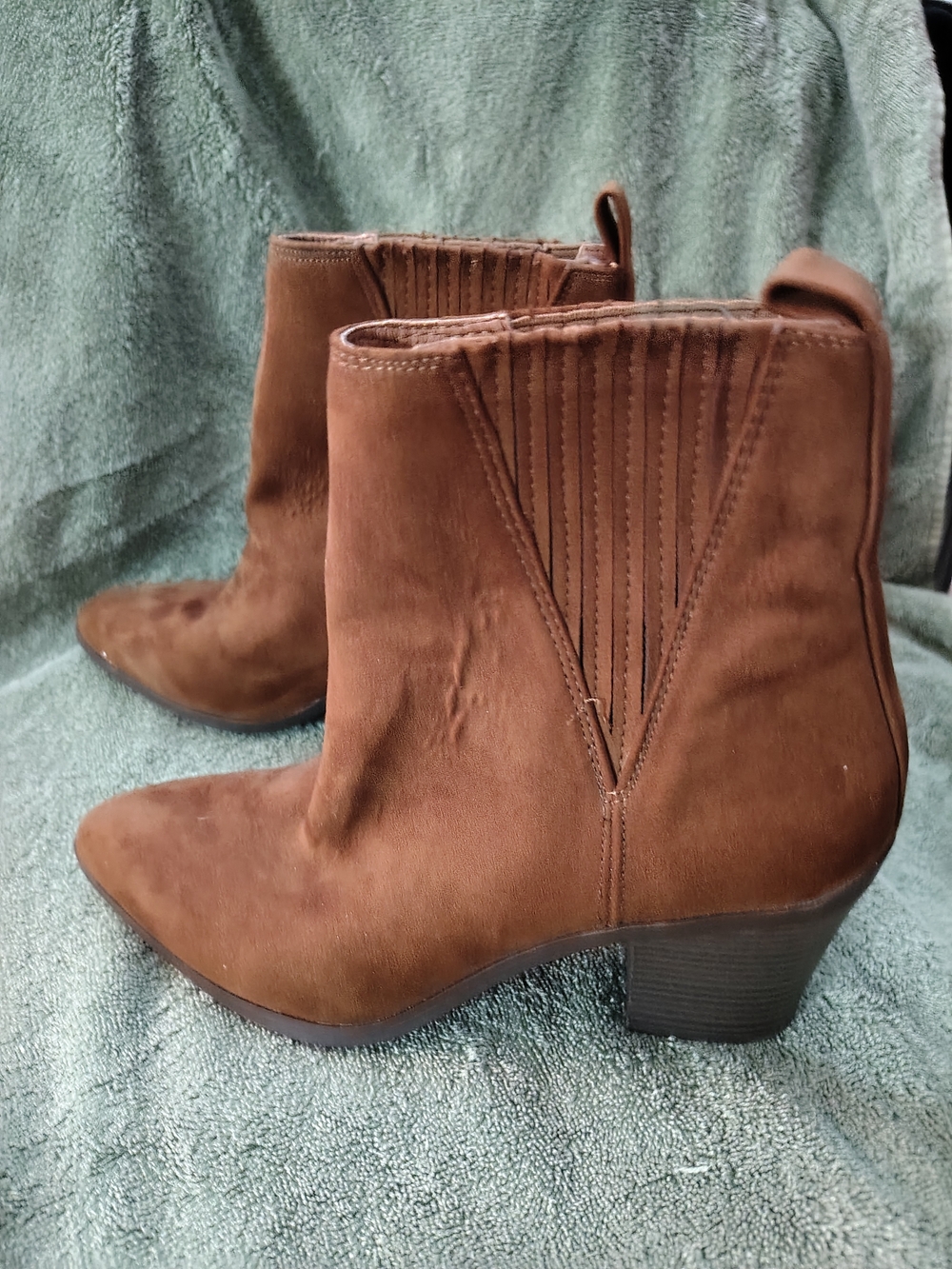 Esprit Brown Suede Pointed Ankle Booties with Block Heel